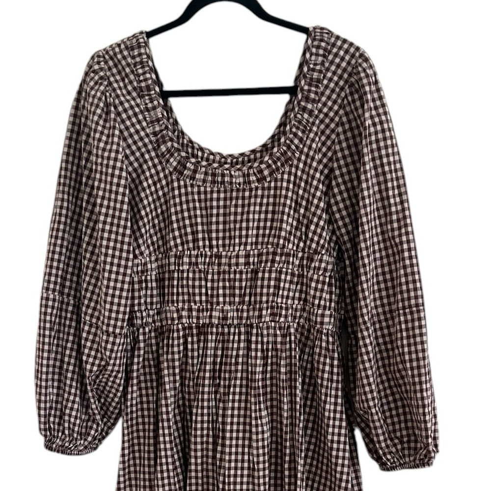 Damson Madder Dakota Bow Gingham Puff-Sleeve Midi Dress UK 16 - Picture 5 of 11